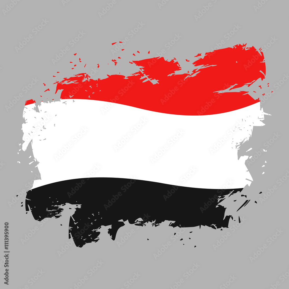 Yemen flag grunge style on gray background. Brush strokes and in