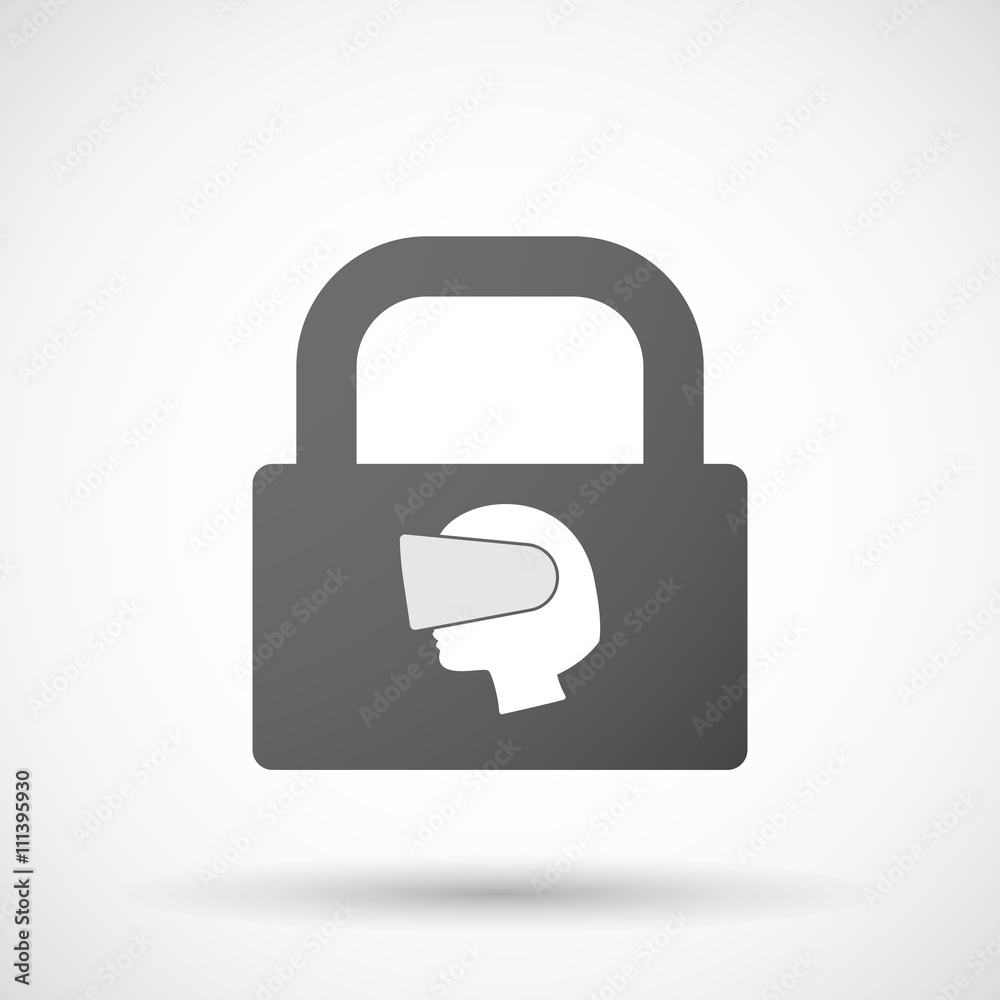 Isolated lock pad icon with a female head wearing a virtual rea Isolated lock pad icon with a female head wearing a virtual rea