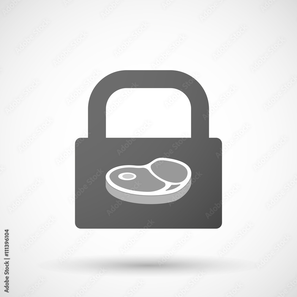Isolated lock pad icon with a steak icon Isolated lock pad icon with a steak icon