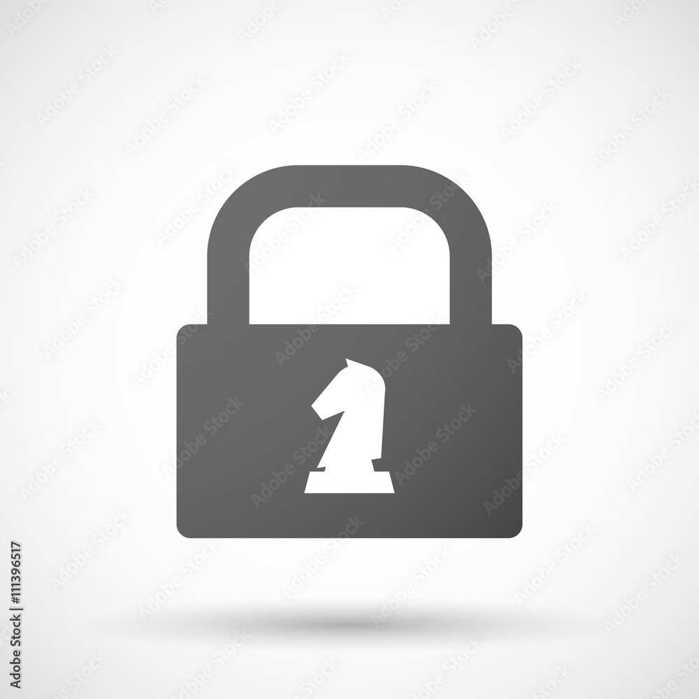 Isolated lock pad icon with a knight chess figure Isolated lock pad icon with a knight chess figure