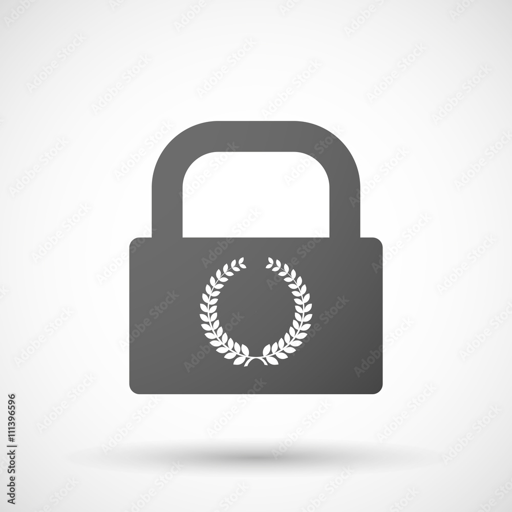Isolated lock pad icon with a laurel crown sign Isolated lock pad icon with a laurel crown sign