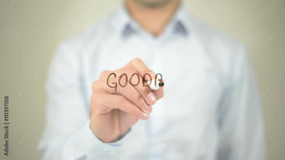 Goodbye, Man writing on transparent screen Goodbye, Man writing on transparent screen