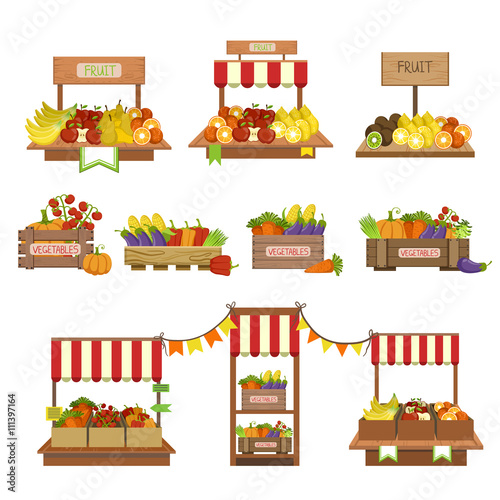 Vegetables Market Stands Set