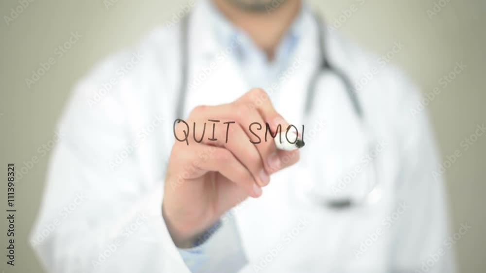 Quit Smoking, Doctor writing on transparent screen