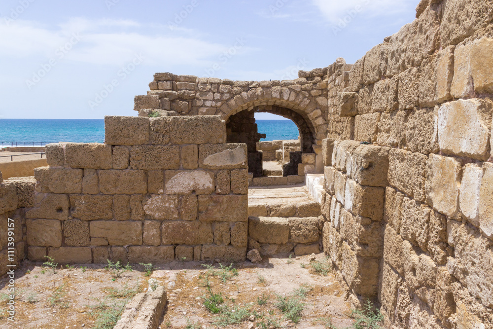 Fragment of buildings inside in the ruined city of Caesarea