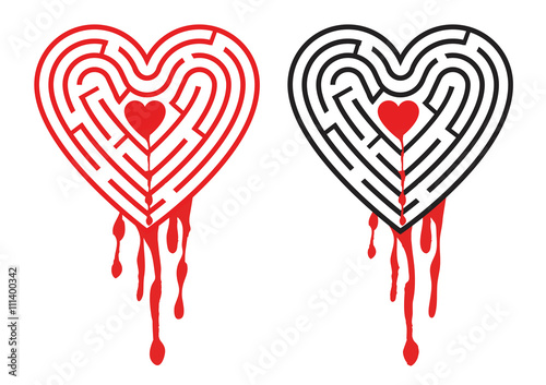 Maze bleeding heart.
The labyrinth in the shape of heart with dripping blood symbolizing sadness and loneliness. Vector available.
