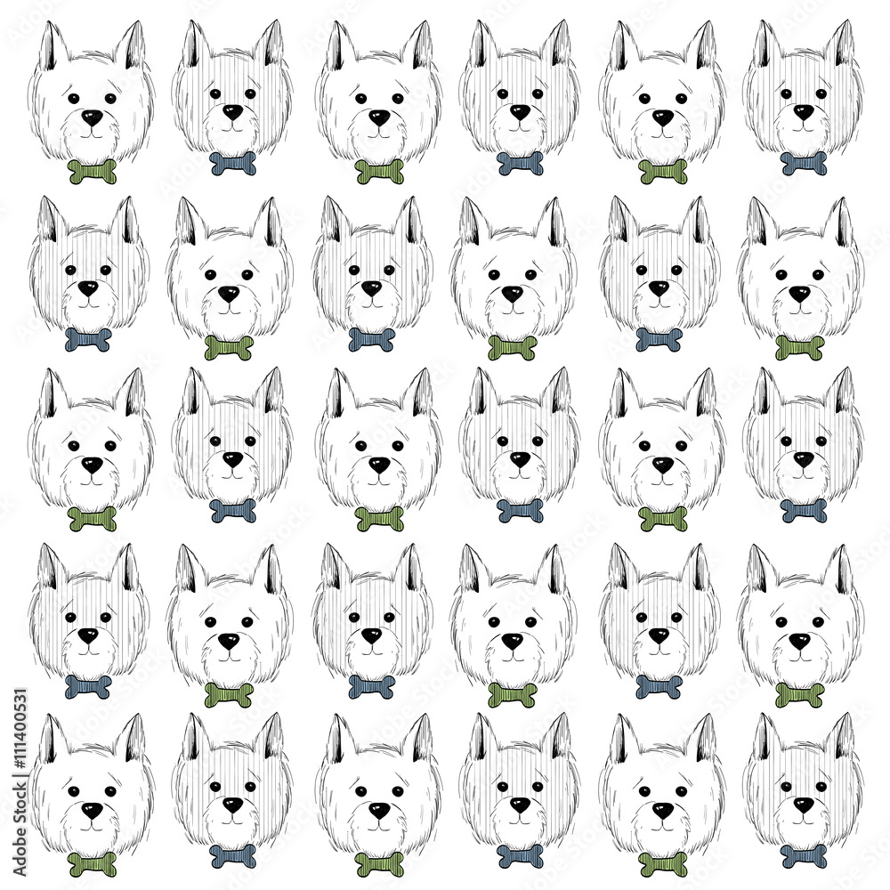 west highland white terrier scetch pattern. Can be used like post card, background or banner
