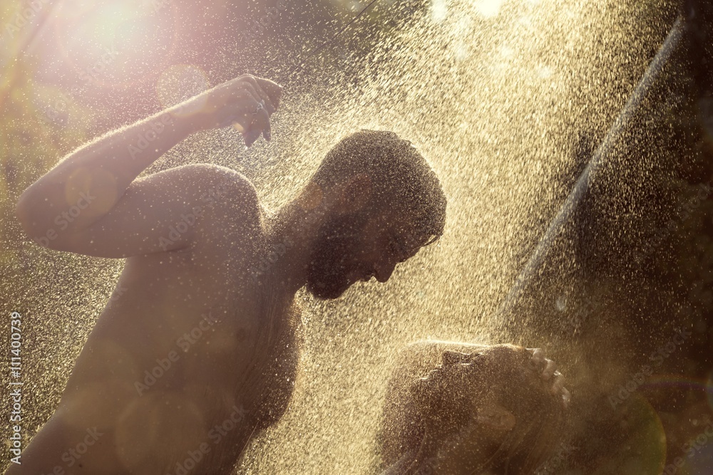 Taking a shower Taking a shower