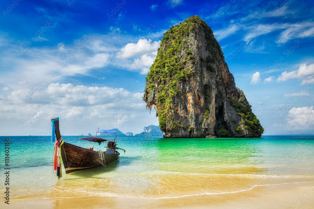 Fototapeta premium Long tail boat on beach, Thailand