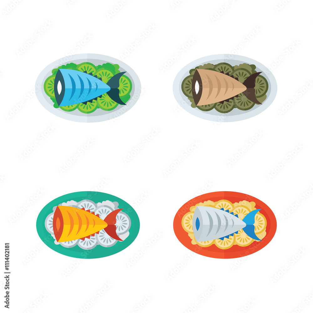 food, blue fish and salad food, blue fish and salad