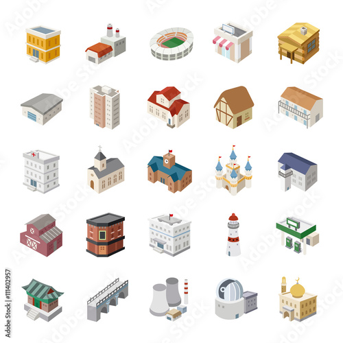 Buildings color vector icons