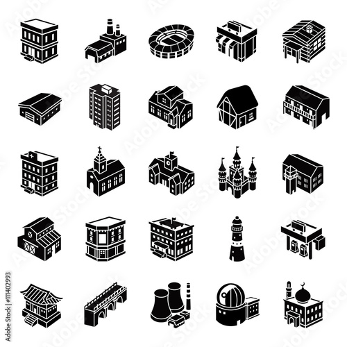 Buildings glyph vector icons