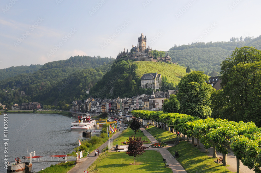 Cityscape of Cochem with Mosel river and castle