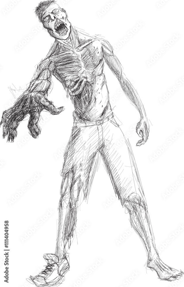 Drawing a zombie in uniform a military Royalty Free Vector