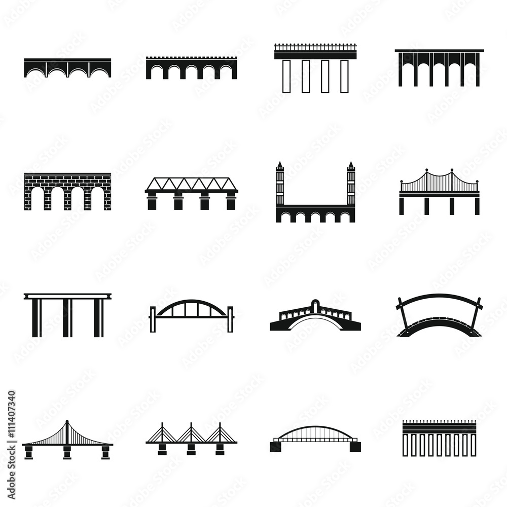 Naklejka premium Bridge set icons, simple style