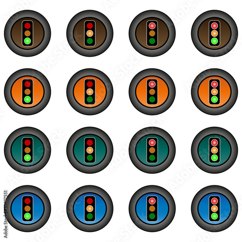 Collection of 16 isolated multicolor buttons (icons) -  traffic lights