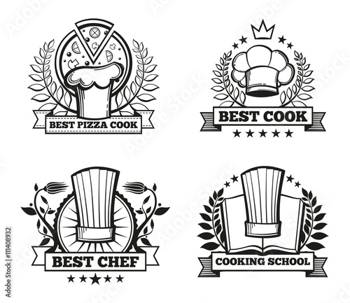 Vector chef hat labels template for restaurant menu design