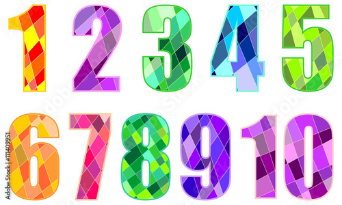 Set of decorative stained glass stylized numbers