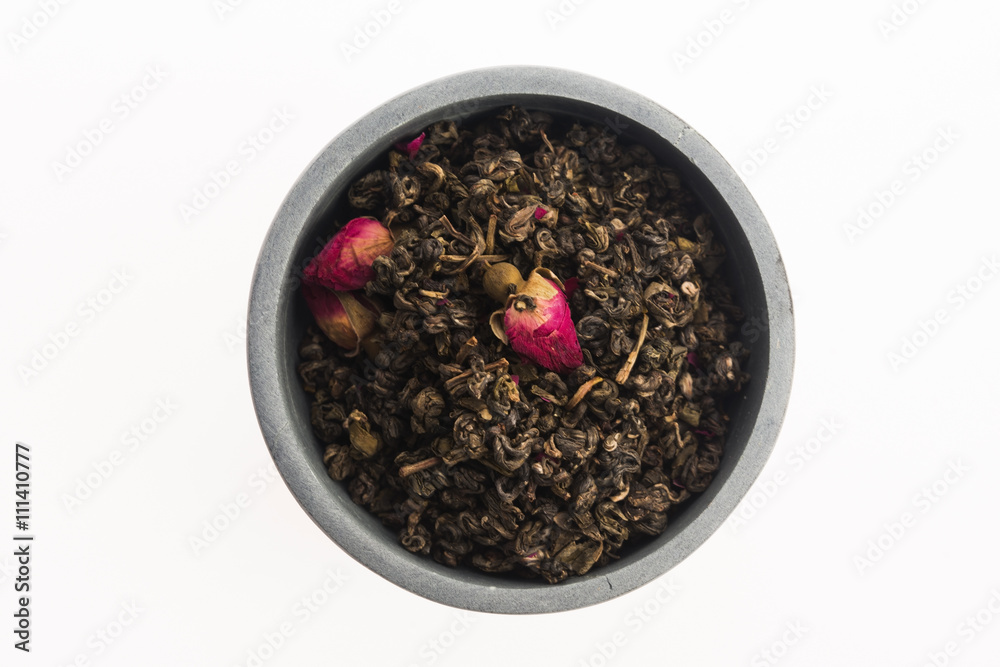 Chinese tea with rose buds