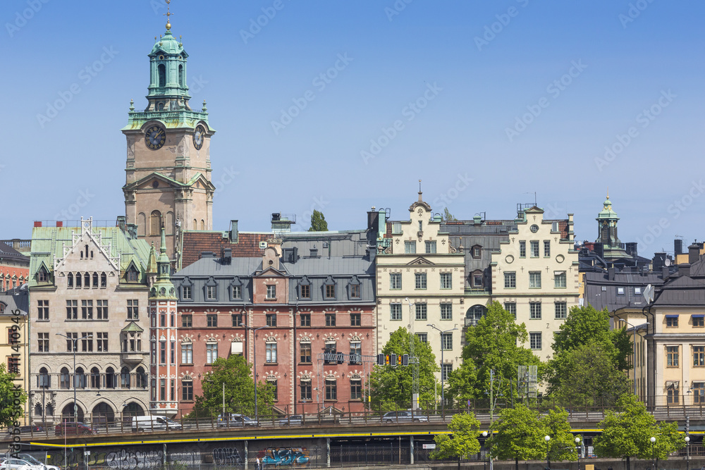 Scenic panorama of the Old Town (Gamla Stan) pier architecture i