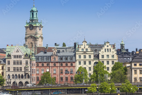 Scenic panorama of the Old Town  Gamla Stan  pier architecture i