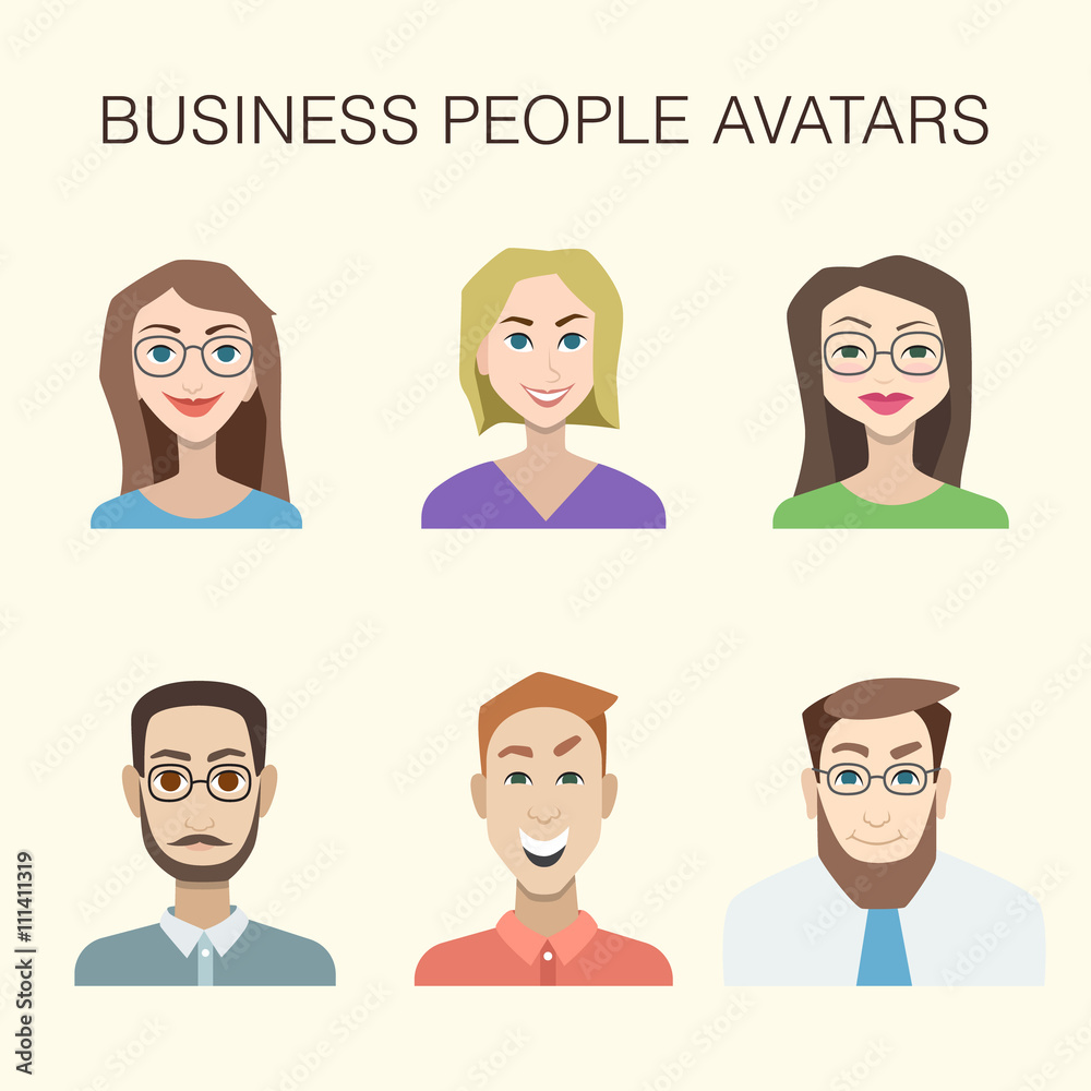 Business people avatars set with cartoon men and women characters. Business people avatars set with cartoon men and women characters.