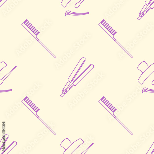 deco hairdresser tools seamless pattern.