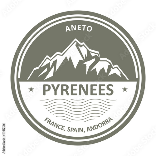 Pyrenees Mountains - Snowbound Aneto peak round stamp photo
