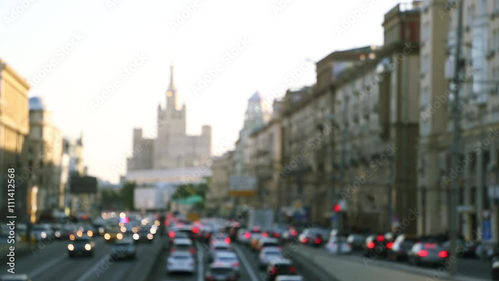 Moscow traffic along Sadovoe Ring road. Traffic jam in Moscow. Real time video in blur. Moscow traffic along Sadovoe Ring road. Traffic jam in Moscow. Real time video in blur.