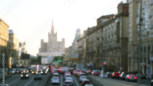 Moscow traffic along Sadovoe Ring road. Traffic jam in Moscow. Real time video in blur. photo