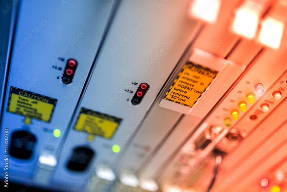 Obraz premium fiber optic with servers in a technology data center