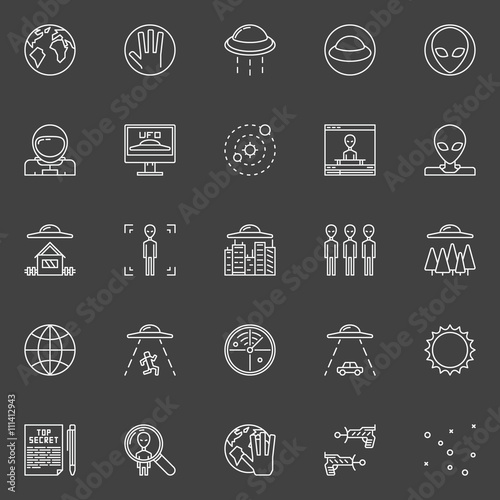 UFO and ufology line icons
