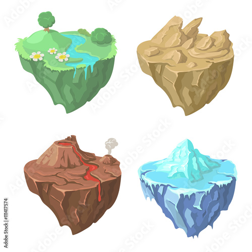 Cartoon Stone flying Island for Game, Vector Element