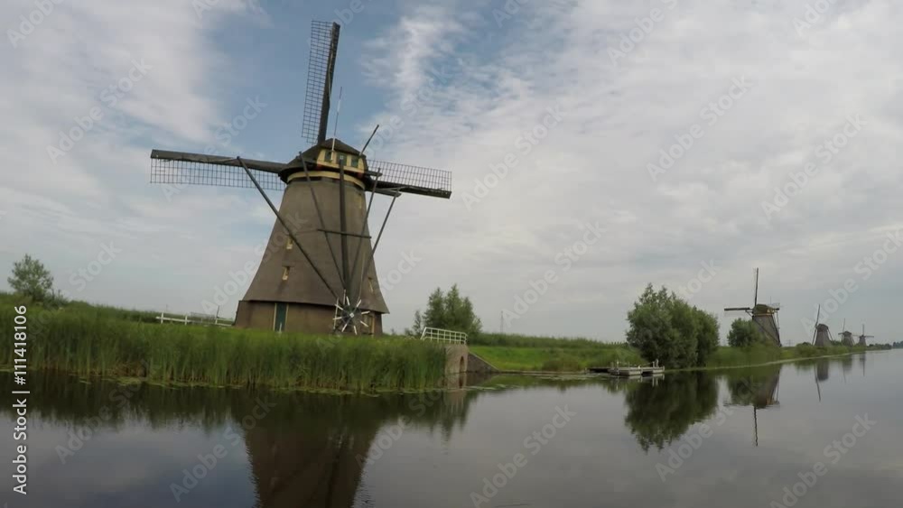 Kinderdijk Childrens Dike view from water from the canal  windmills Unesco World Heritage Unique Dutch sight and the most popular tourist attraction in Holland The Netherlands exists of 17 mills