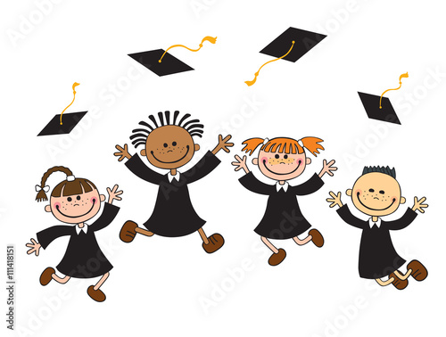 vector illustration of happy graduates with mortarboard