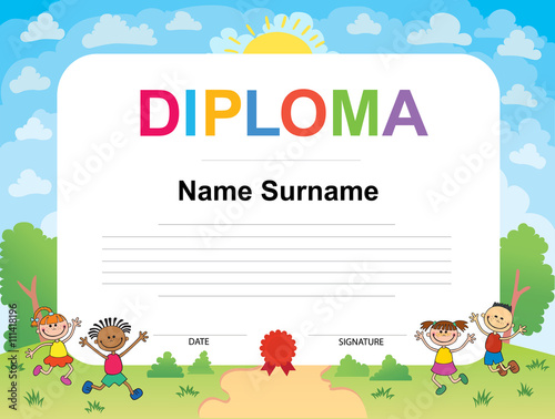 Kids Diploma certificate background design template