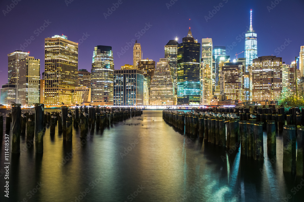 A scenic nightview of the skyscrapers of New York City