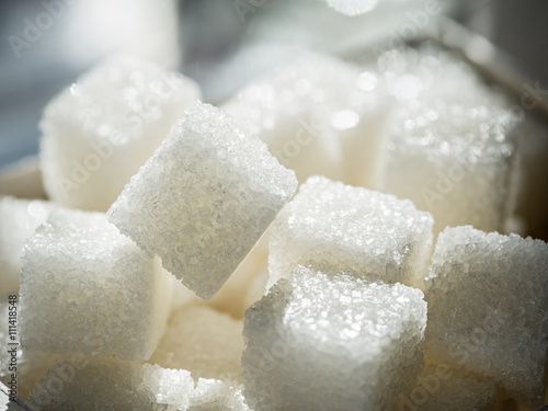 Foto Close up shot of white refinery sugar.