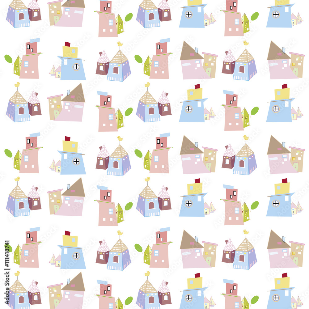 cute color house pattern on white background