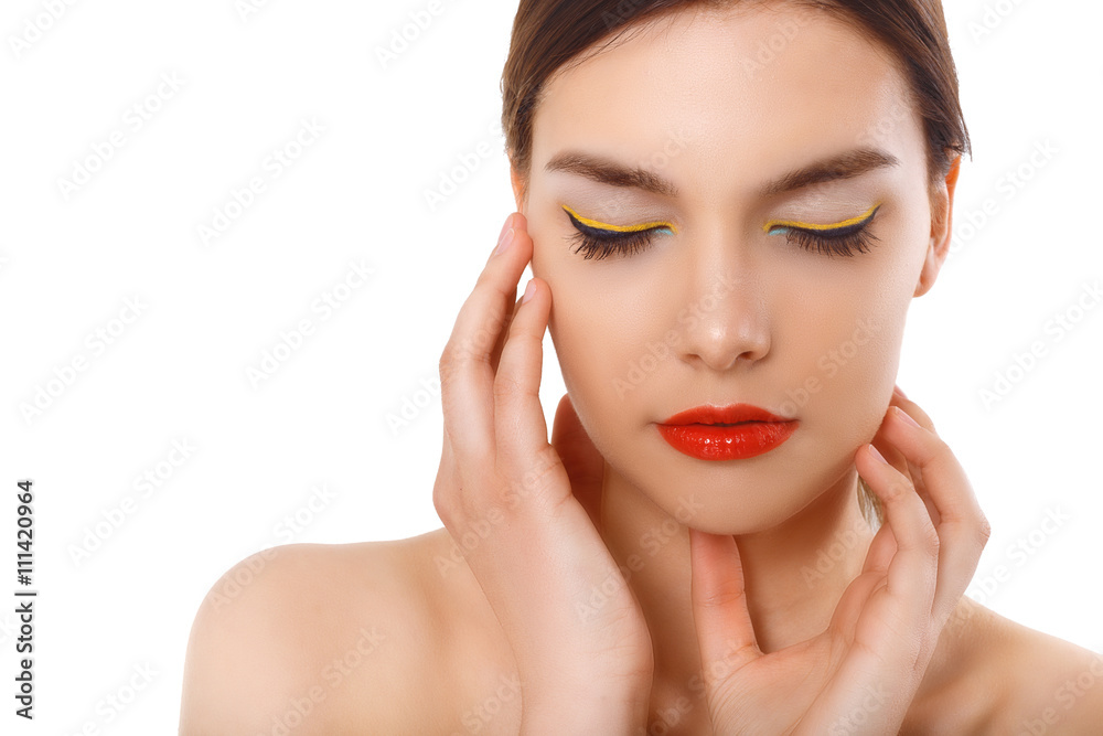 closeup portrait of a beautiful woman with beauty face and clean face skin , glamour makeup closeup portrait of a beautiful woman with beauty face and clean face skin , glamour makeup