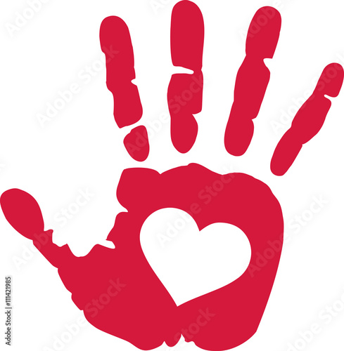 Hand print with heart in the middle