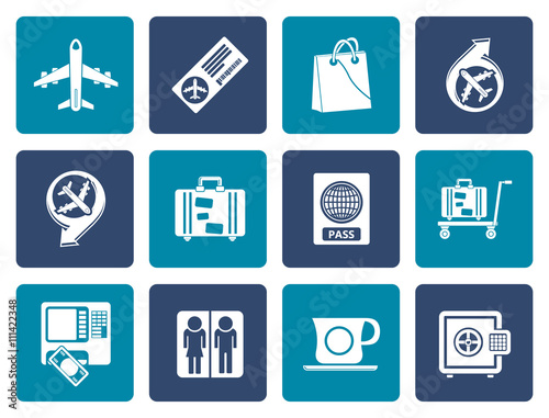 Flat airport, travel and transportation icons 1 - vector icon set