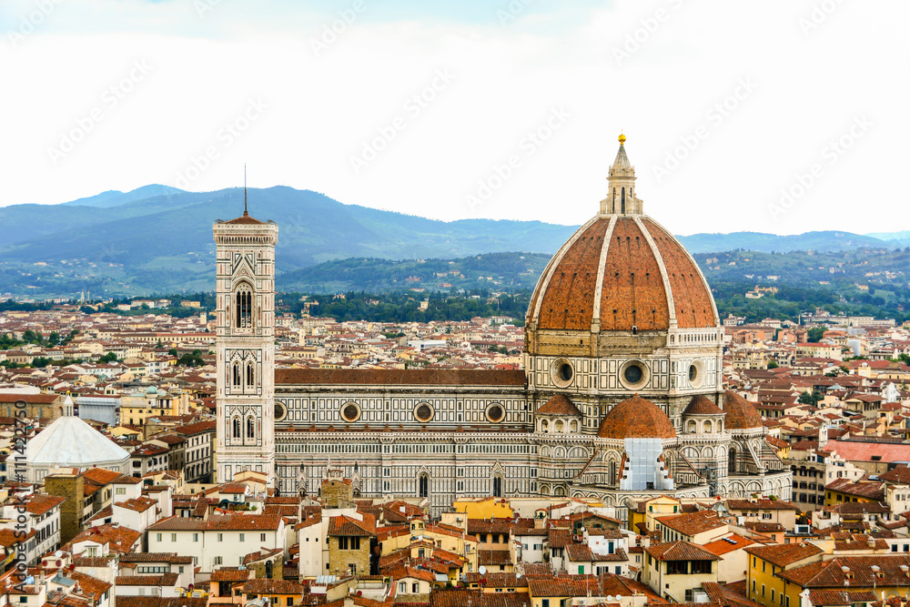Panoramic of the historic downtown of Florence during a cloudy day