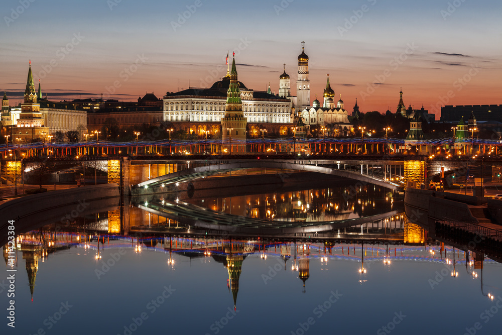 View of the Kremlin at dawn. Moscow. Russia