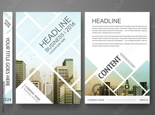 Brochure design template vector. Flyers annual report business magazine poster.Leaflet cover book presentation with abstract blue sky square and flat city background. Layout in A4 size.illustration.
