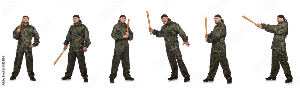 Soldier with baseball bat on white Soldier with baseball bat on white
