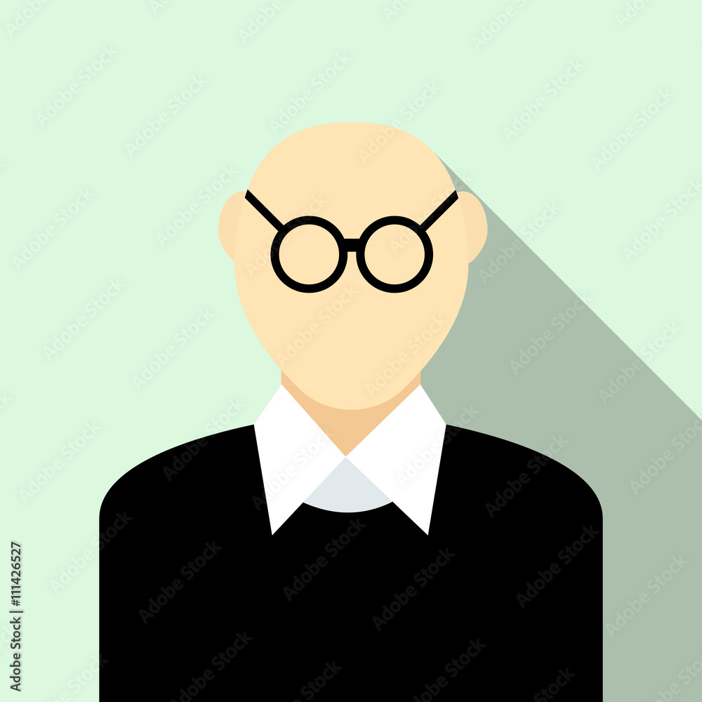 Bald man with glasses icon, flat style
