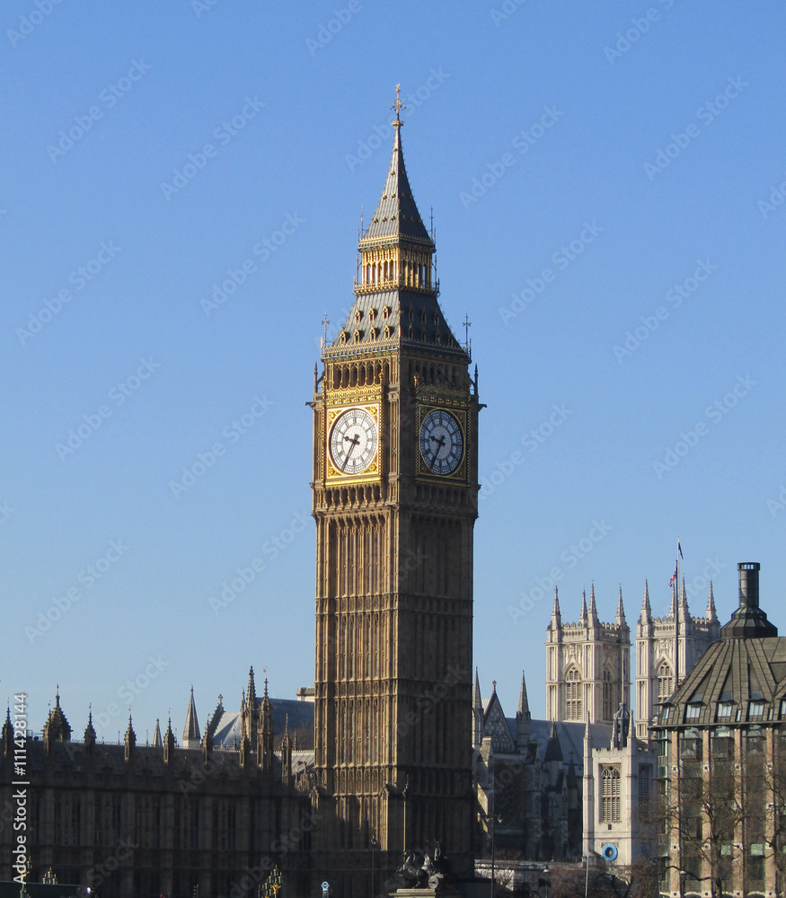 The Big Ben Clock Tower at Westminster in London.
