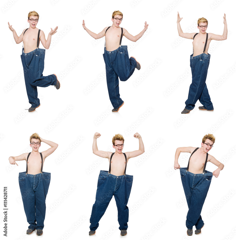 Obraz premium Funny man with trousers isolated on white
