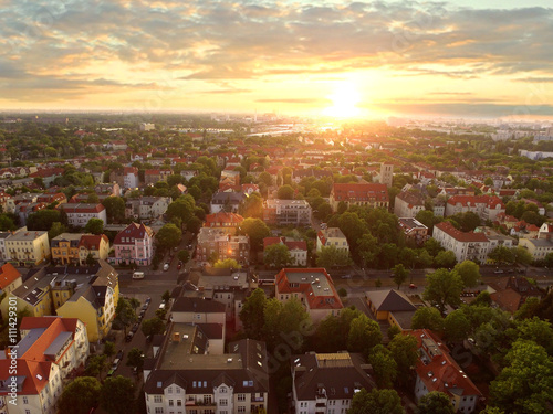 Aerial View of townhouses in sunset - germany
